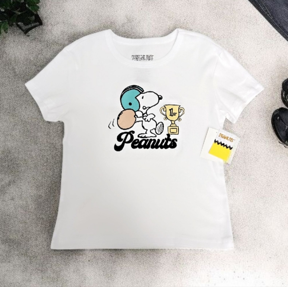 Snoopy White Graphic Football Shirt With Embroidered Peanuts